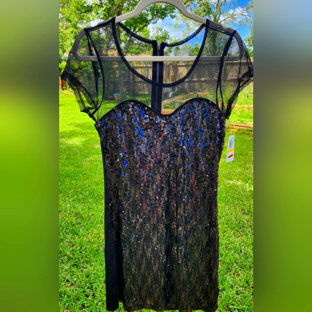 Party dress NEW. All glitter and sheer.  Stunning, fun, washable.  Only $19